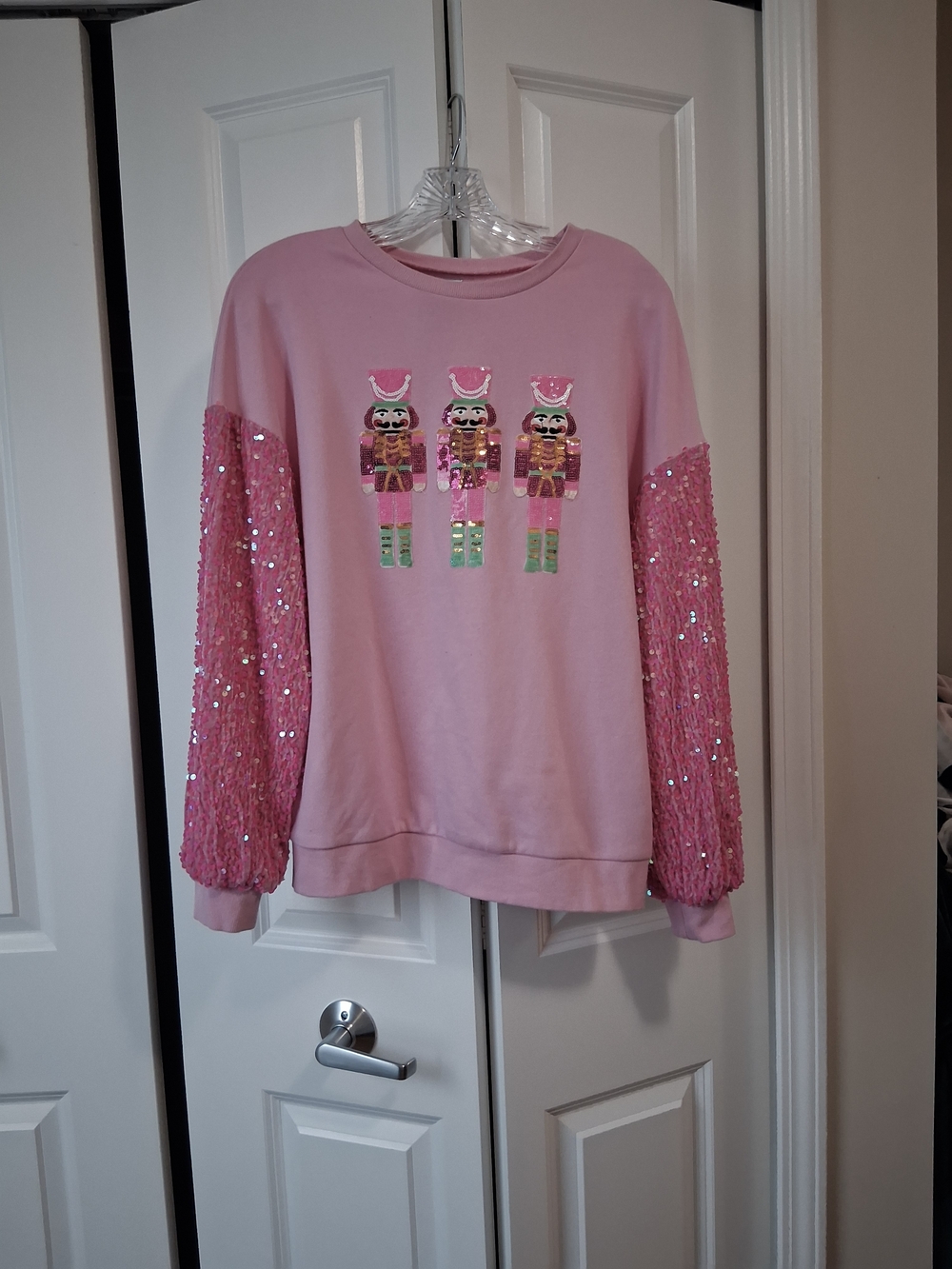 Pink Sequin Sleeve Nutcracker Sweatshirt
